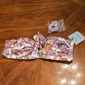 Shade & Shore Paisley Print Bikini Top M Pink Dainty BNWT Strapless Or Strap New
